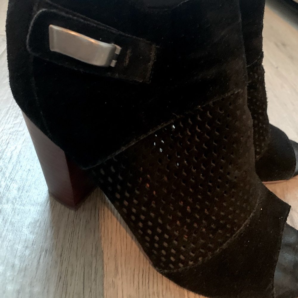 Black Suede Peep Toe Ankle Boots, Great Condition